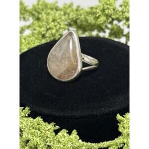 Sterling Silver Golden Rutilated Quartz Teardrop Ring Size 6.25